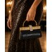 Evening Bag - Croc Embossed Clutch w/ Swarovski Crystal Accent Closure - Black - BG-HPR999B